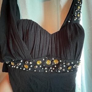 Bebe Black and Gold Cocktail top with Sweetheart Neckline